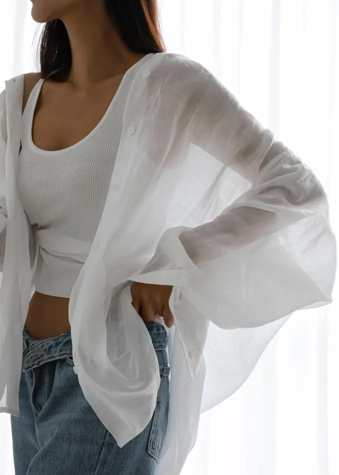 The Frankie Shop Marlow Oversized Linen Shirt 8211 White Women Tops