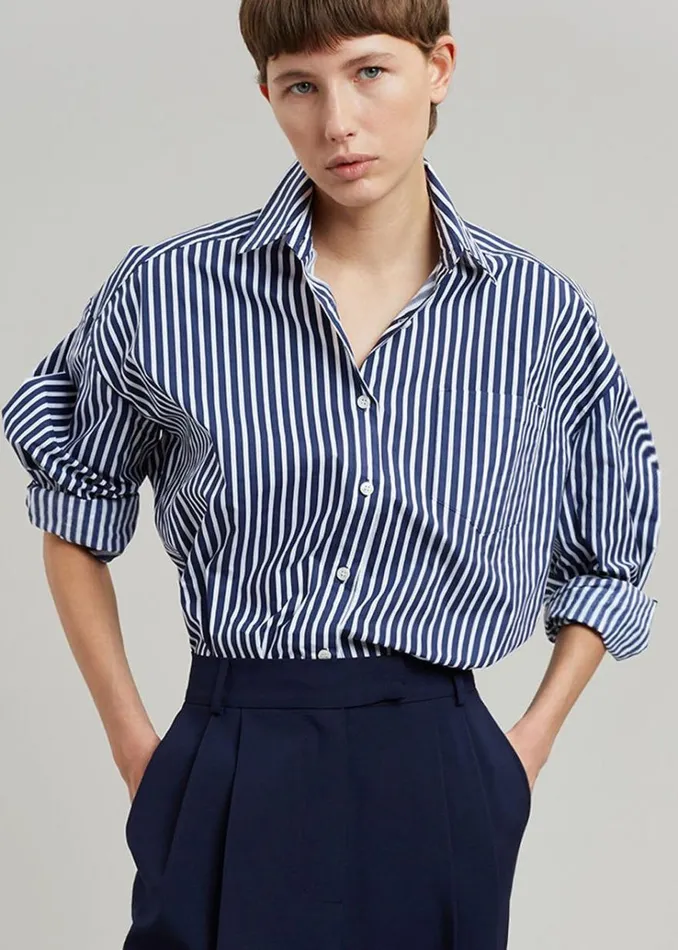 The Frankie Shop Melody Cotton Shirt 8211 Navy Stripe Women Tops