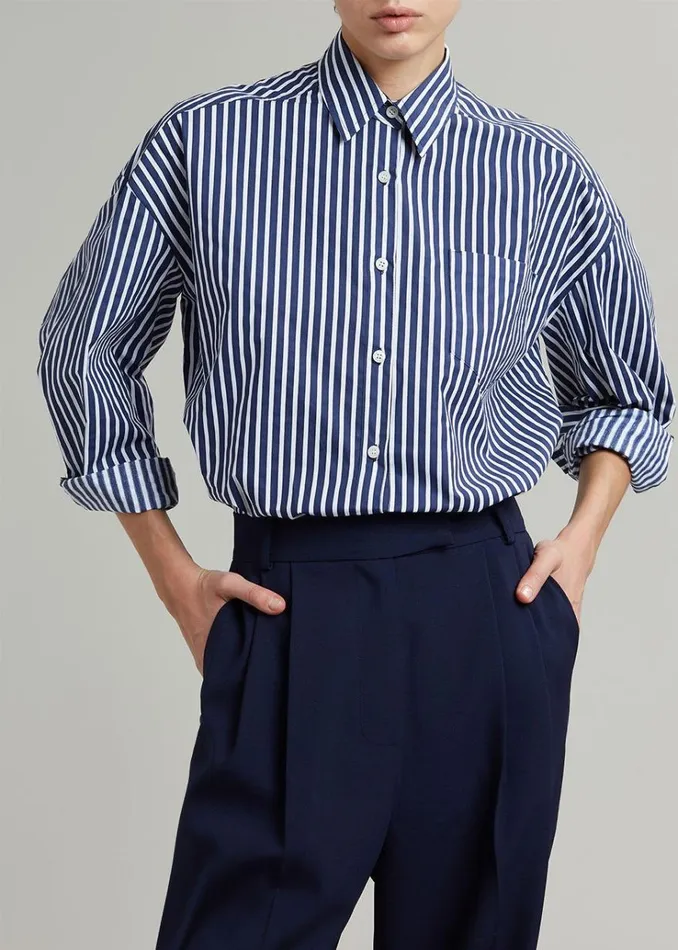 The Frankie Shop Melody Cotton Shirt 8211 Navy Stripe Women Tops