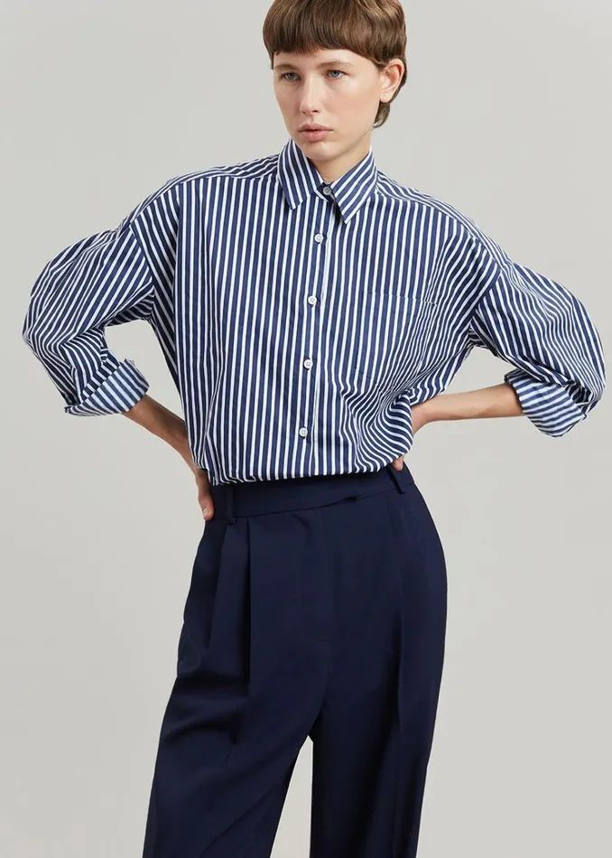 The Frankie Shop Melody Cotton Shirt 8211 Navy Stripe Women Tops