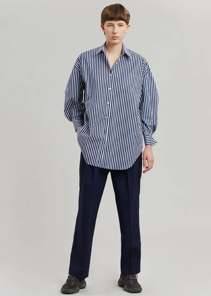 The Frankie Shop Melody Cotton Shirt 8211 Navy Stripe Women Tops