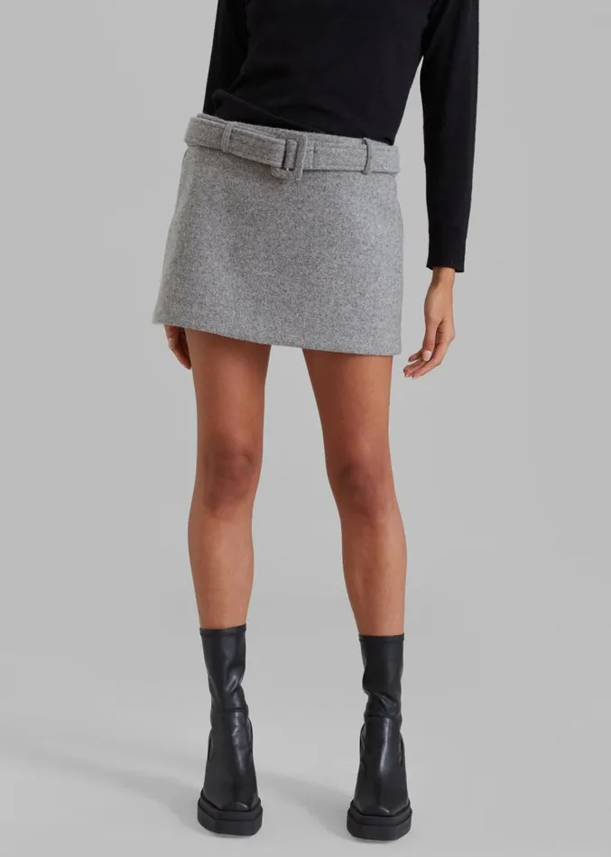 The Frankie Shop Mendy Belted Mini Skirt 8211 Grey Women Clothing