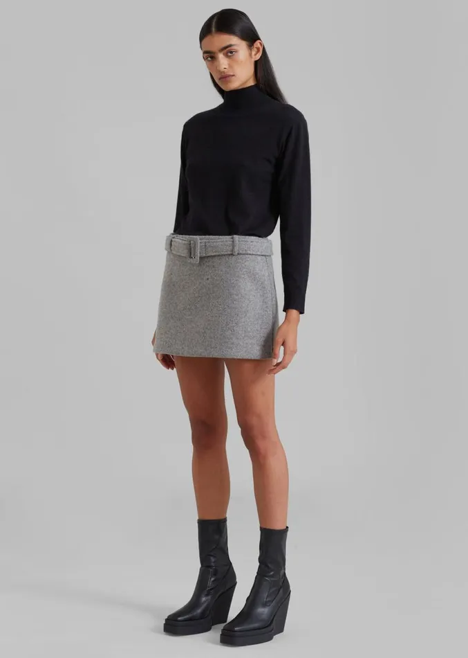 The Frankie Shop Mendy Belted Mini Skirt 8211 Grey Women Clothing