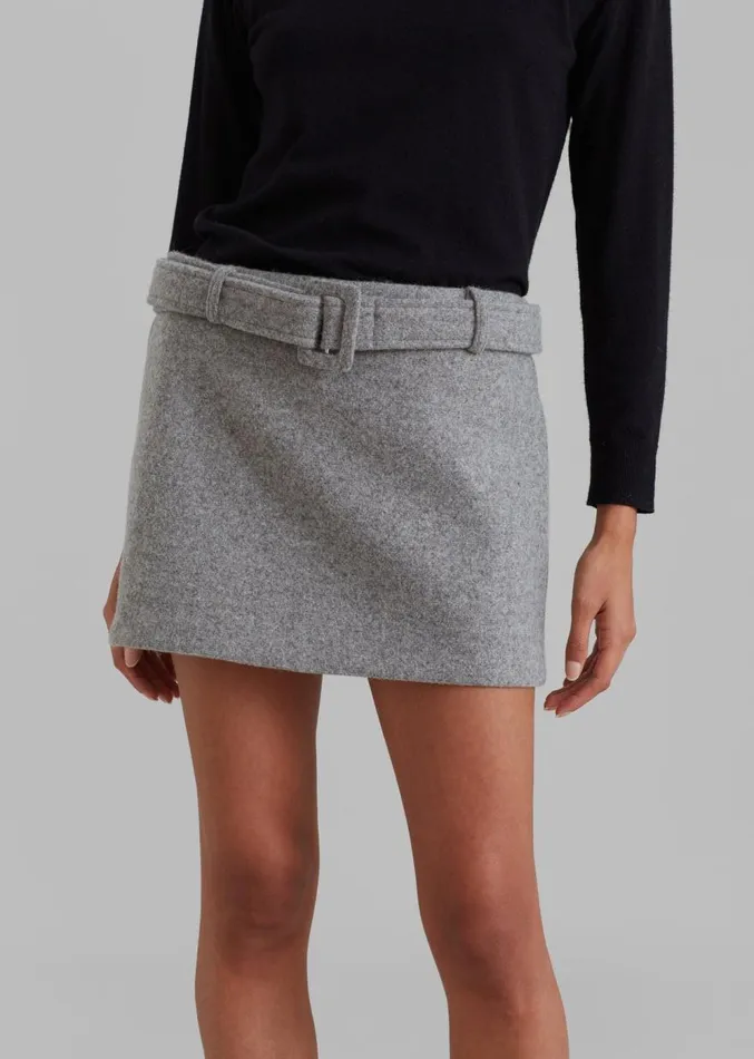 The Frankie Shop Mendy Belted Mini Skirt 8211 Grey Women Clothing