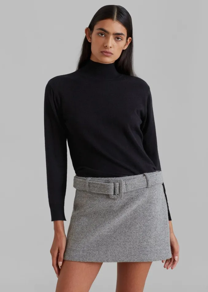 The Frankie Shop Mendy Belted Mini Skirt 8211 Grey Women Clothing