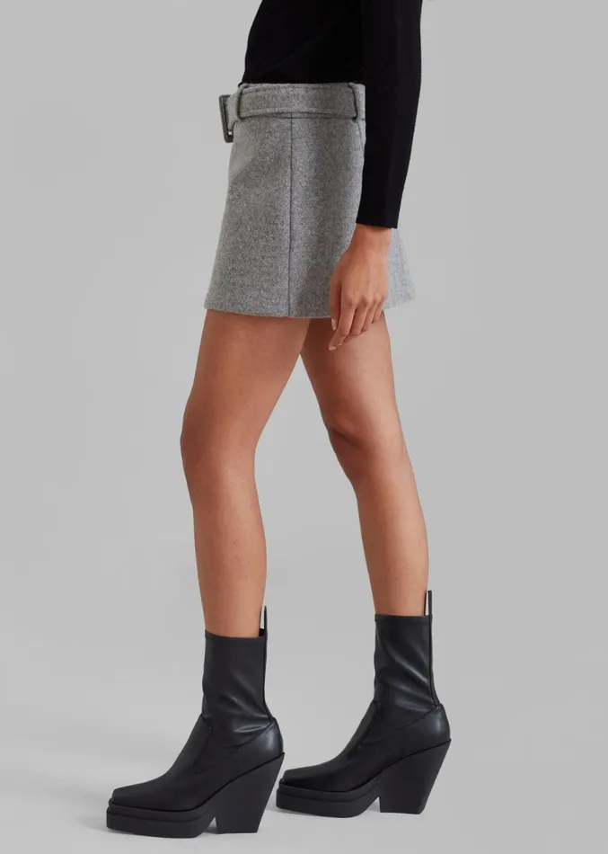 The Frankie Shop Mendy Belted Mini Skirt 8211 Grey Women Clothing