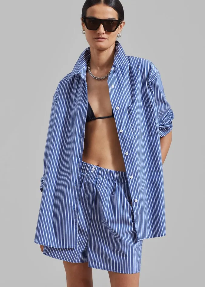 The Frankie Shop Mirca Boxer Shorts 8211 Blue Multi Stripe Women Clothing