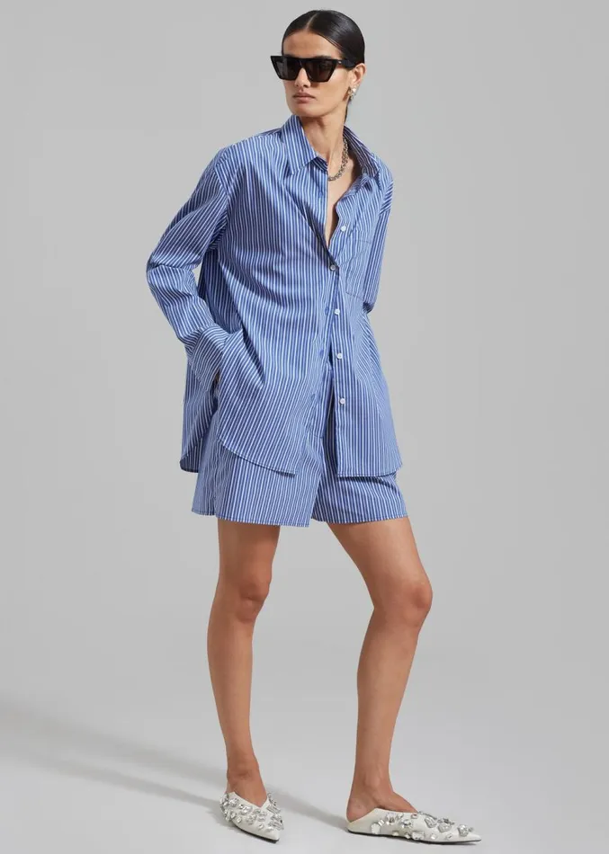 The Frankie Shop Mirca Pocket Shirt 8211 Blue Multi Stripe Women Tops