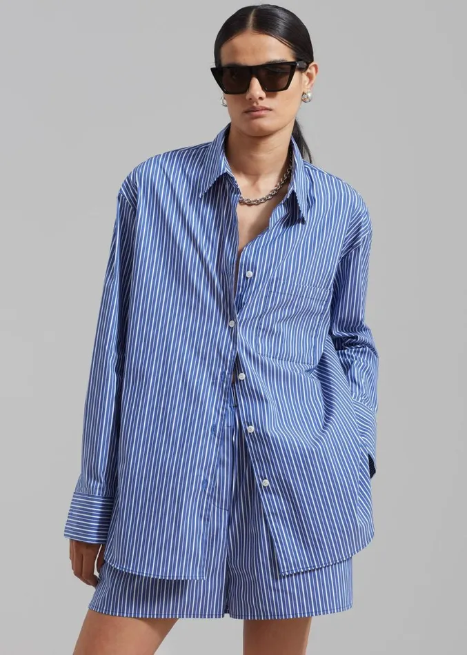 The Frankie Shop Mirca Pocket Shirt 8211 Blue Multi Stripe Women Tops