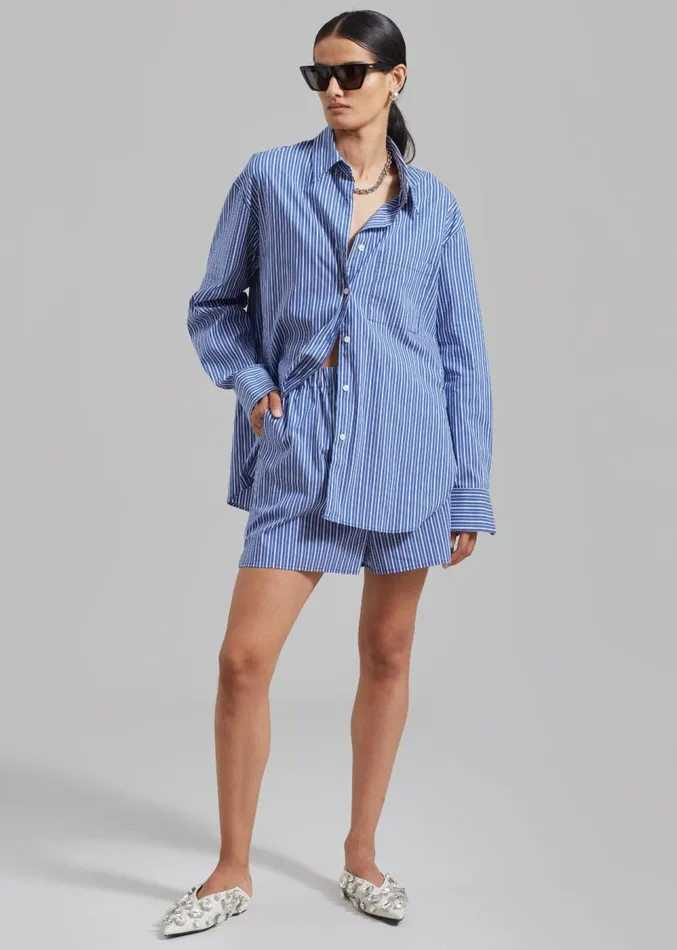 The Frankie Shop Mirca Pocket Shirt 8211 Blue Multi Stripe Women Tops