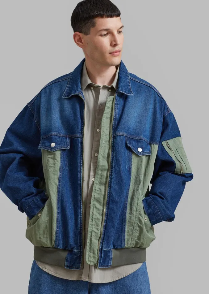 The Frankie Shop Nash Denim ColorBlock Jacket 8211 Blue Men Outerwear