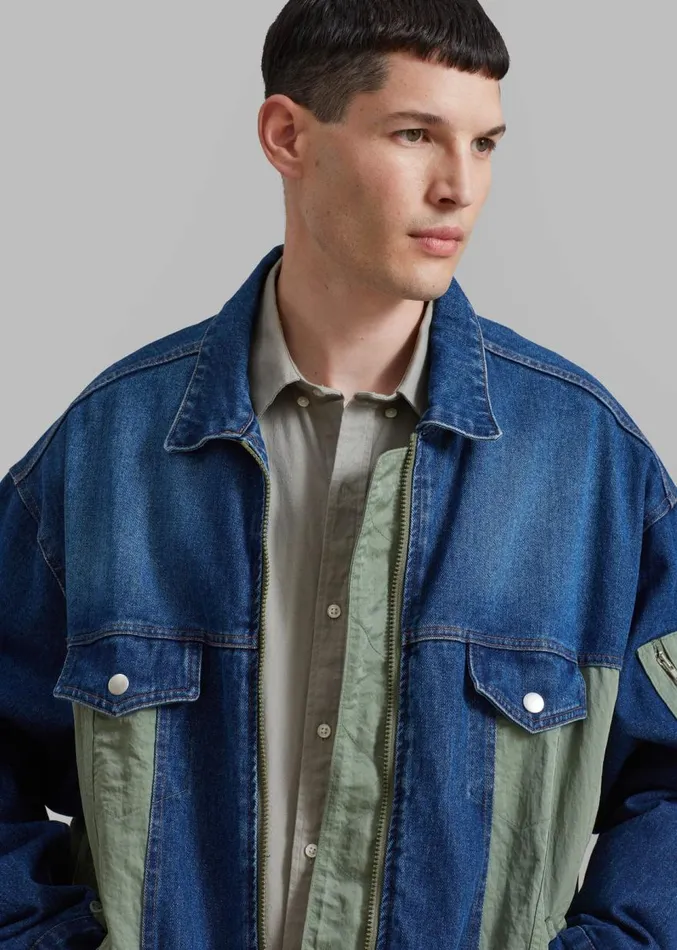 The Frankie Shop Nash Denim ColorBlock Jacket 8211 Blue Men Outerwear