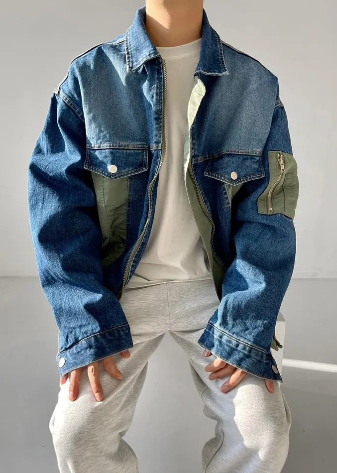 The Frankie Shop Nash Denim ColorBlock Jacket 8211 Blue Men Outerwear