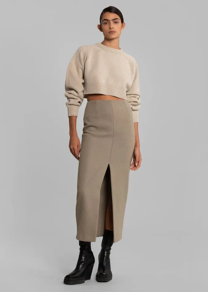 The Frankie Shop Neasi WoolBlend Pencil Skirt 8211 Taupe Women Clothing