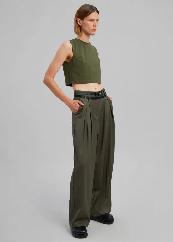 The Frankie Shop Nellie Belted Pleated Pants 8211 Olive Women Clothing