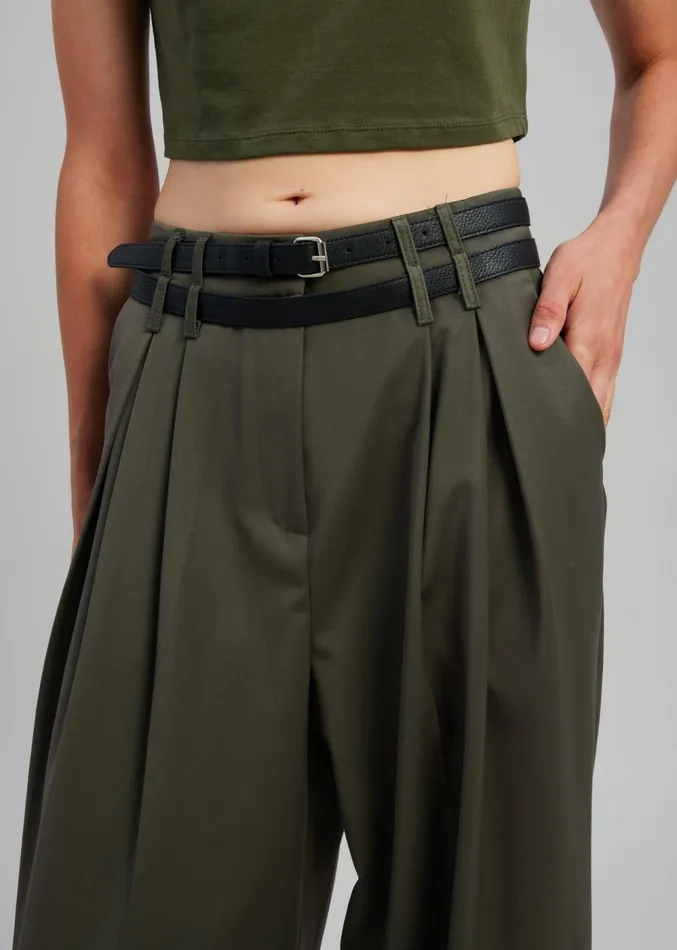 The Frankie Shop Nellie Belted Pleated Pants 8211 Olive Women Clothing
