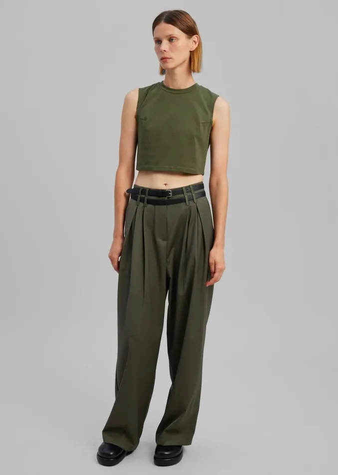 The Frankie Shop Nellie Belted Pleated Pants 8211 Olive Women Clothing
