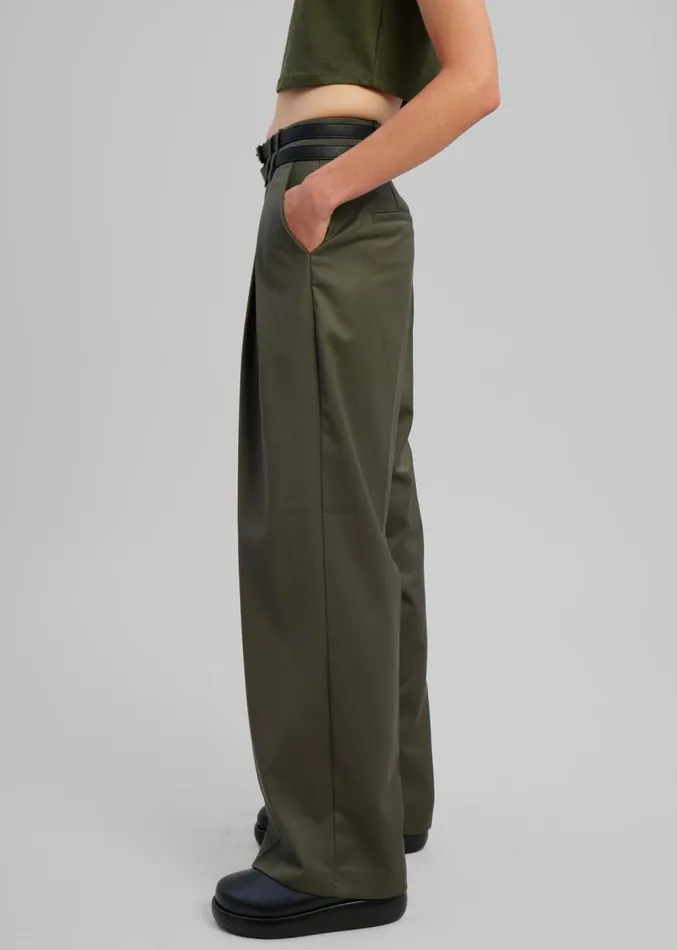 The Frankie Shop Nellie Belted Pleated Pants 8211 Olive Women Clothing