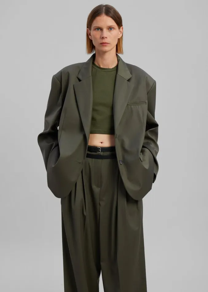 The Frankie Shop Nellie Belted Pleated Pants 8211 Olive Women Clothing