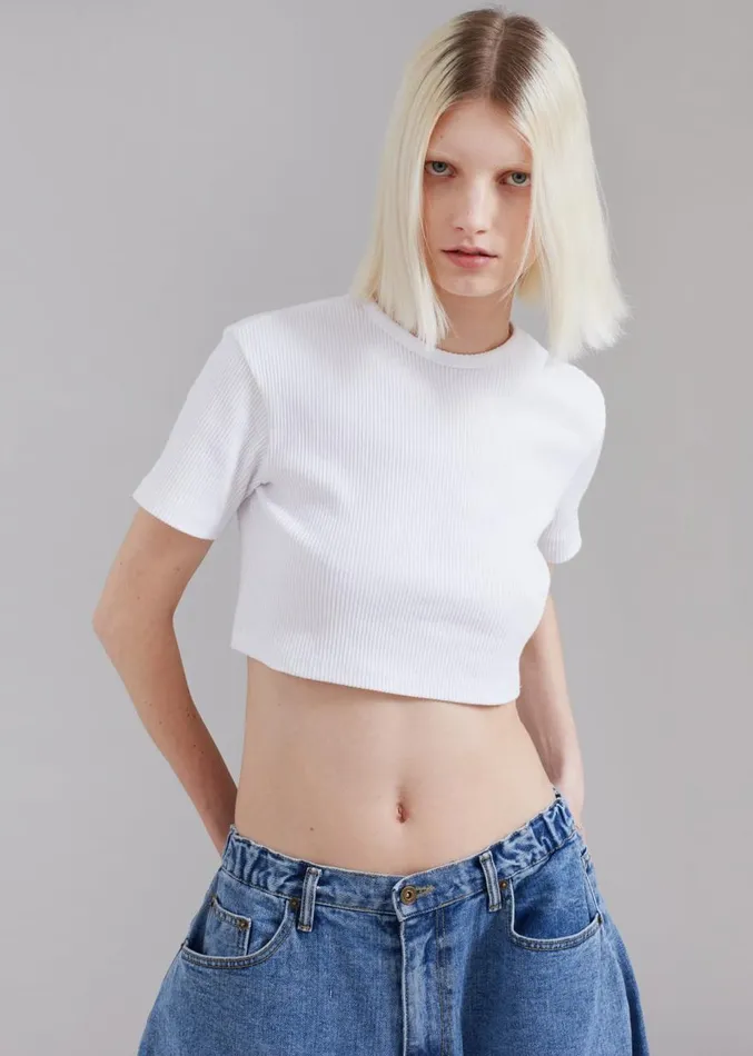 The Frankie Shop Nico Cropped Tee 8211 White Women Clothing