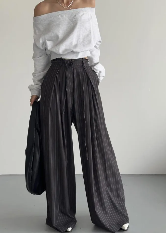 The Frankie Shop Noor Wide Pants 8211 Grey Pinstripe Women Clothing