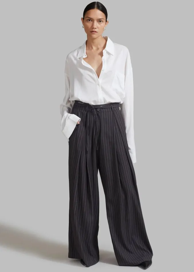 The Frankie Shop Noor Wide Pants 8211 Grey Pinstripe Women Clothing