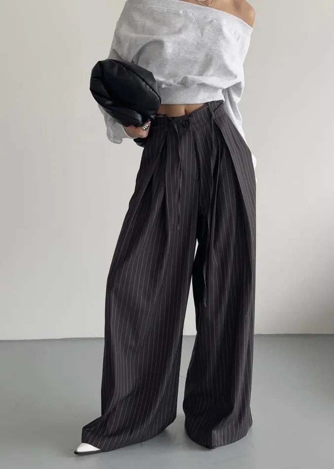 The Frankie Shop Noor Wide Pants 8211 Grey Pinstripe Women Clothing