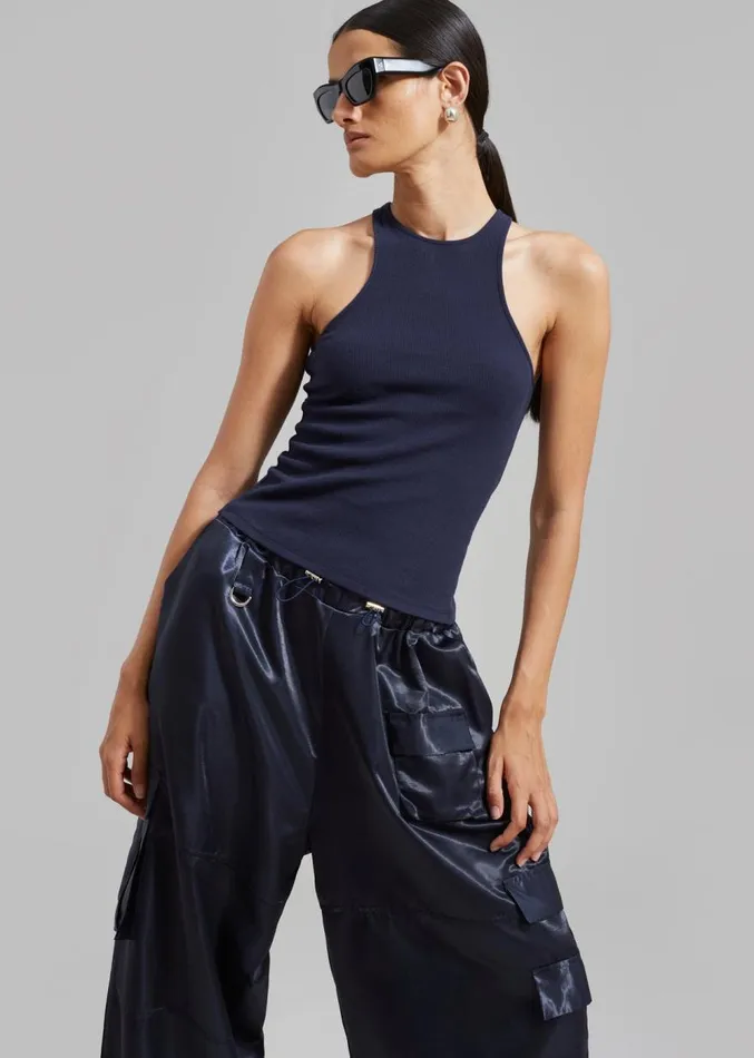 The Frankie Shop Ophelia Rib Tank Top 8211 Navy Women Tops