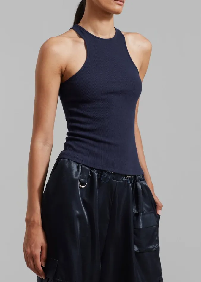 The Frankie Shop Ophelia Rib Tank Top 8211 Navy Women Tops
