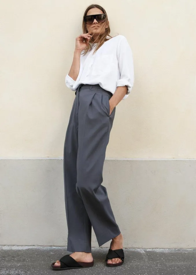 The Frankie Shop Pleated Suit Trousers 8211 Graphite Women Bottoms