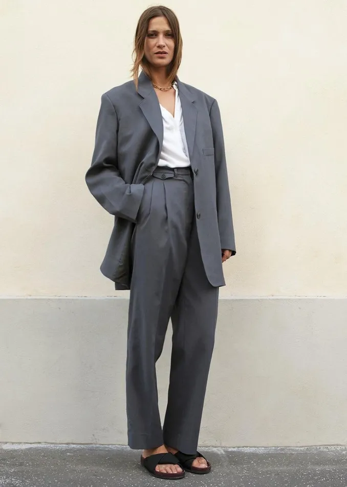 The Frankie Shop Pleated Suit Trousers 8211 Graphite Women Bottoms