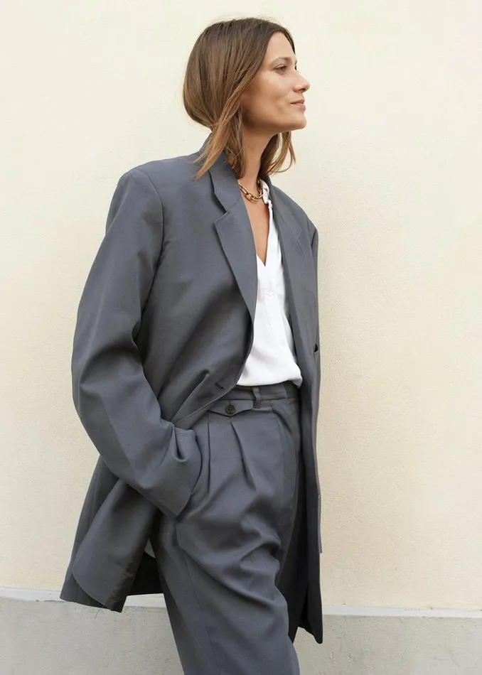 The Frankie Shop Pleated Suit Trousers 8211 Graphite Women Bottoms
