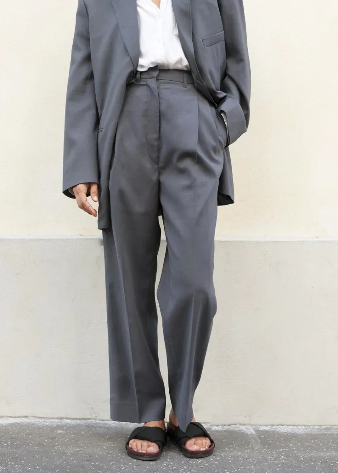 The Frankie Shop Pleated Suit Trousers 8211 Graphite Women Bottoms