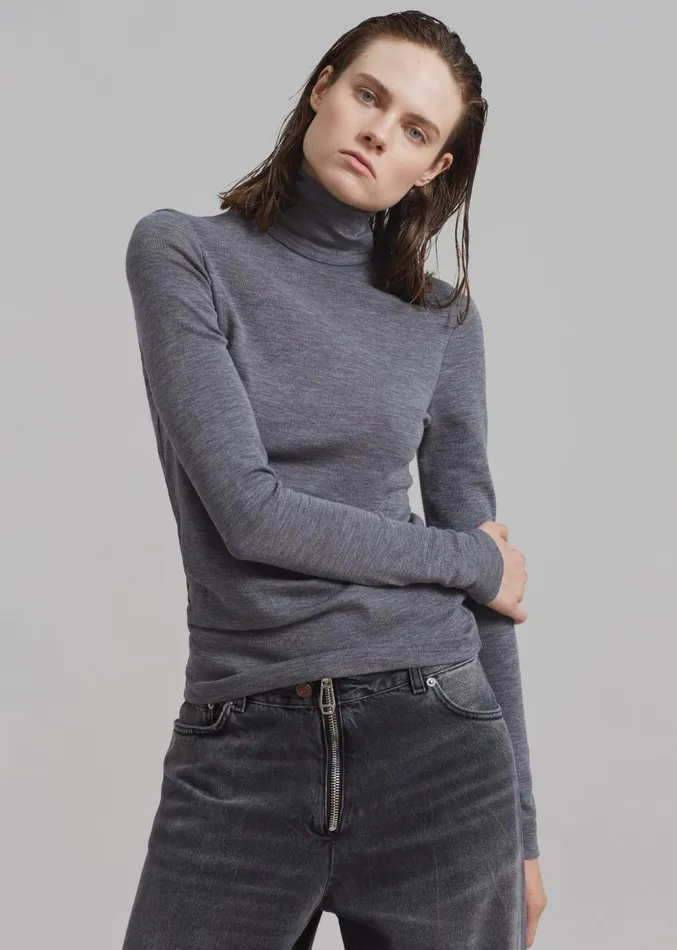 The Frankie Shop Rhe Fine Merino Turtleneck 8211 Grey Melange Women Clothing