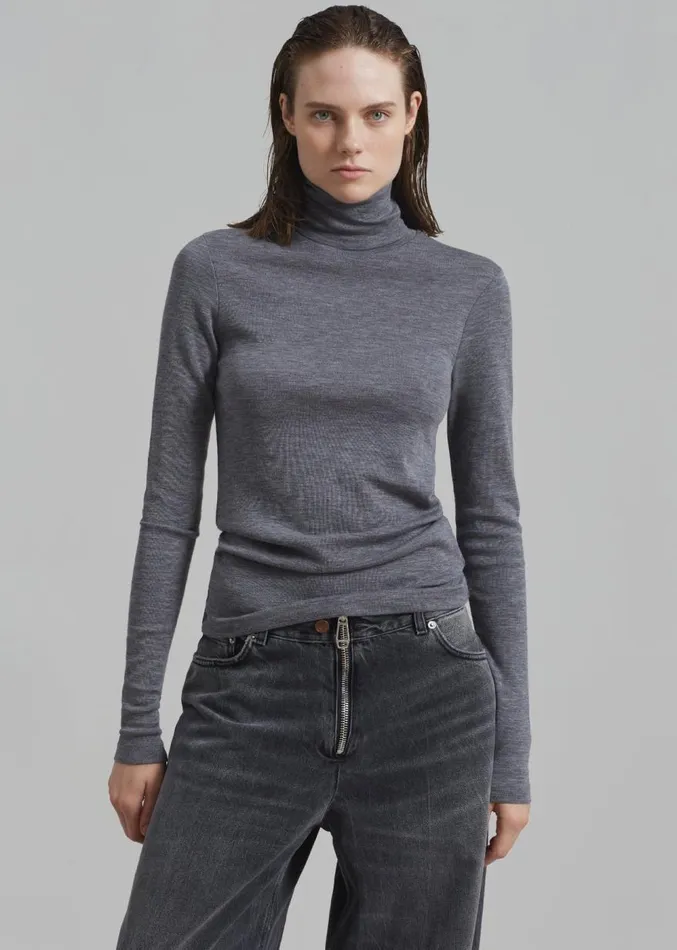 The Frankie Shop Rhe Fine Merino Turtleneck 8211 Grey Melange Women Clothing