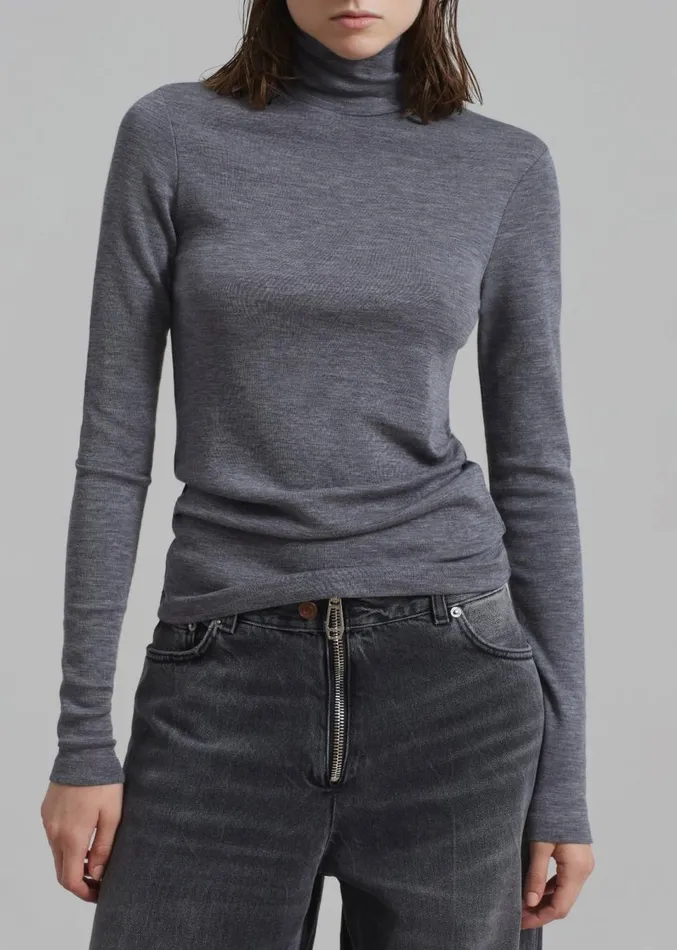 The Frankie Shop Rhe Fine Merino Turtleneck 8211 Grey Melange Women Clothing