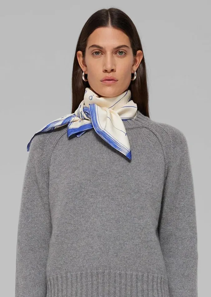 The Frankie Shop Rhe Silk Ballpoint Horse Scarf 8211 Horse Print Ballpoint Blue MenWomen Accessories