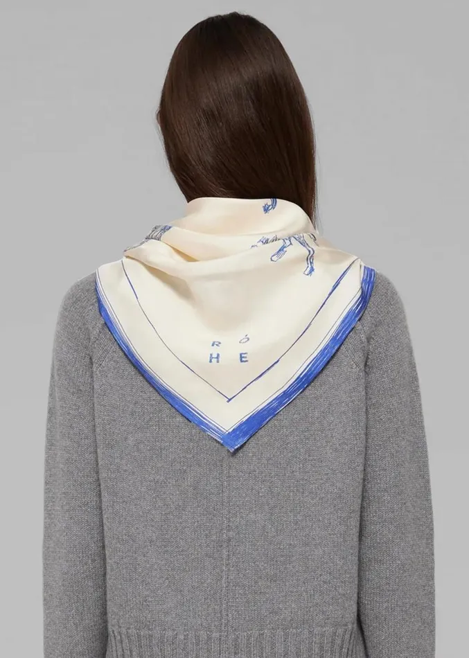 The Frankie Shop Rhe Silk Ballpoint Horse Scarf 8211 Horse Print Ballpoint Blue MenWomen Accessories