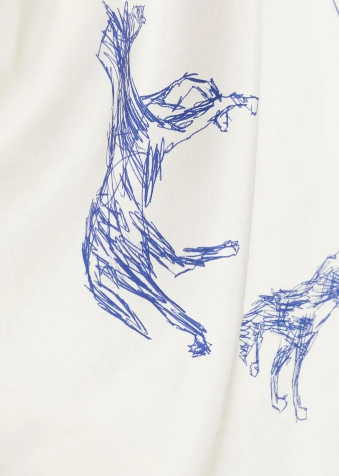 The Frankie Shop Rhe Silk Ballpoint Horse Scarf 8211 Horse Print Ballpoint Blue MenWomen Accessories