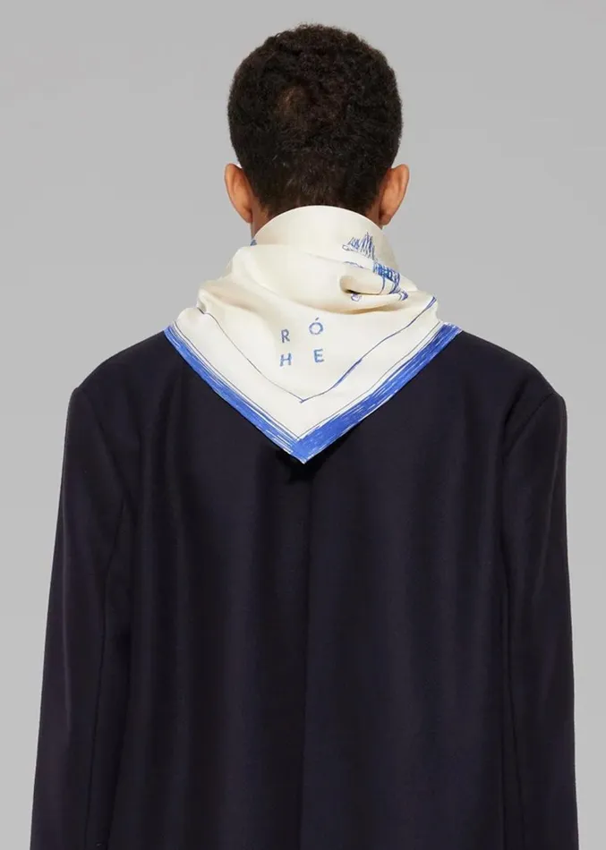 The Frankie Shop Rhe Silk Ballpoint Horse Scarf 8211 Horse Print Ballpoint Blue MenWomen Accessories