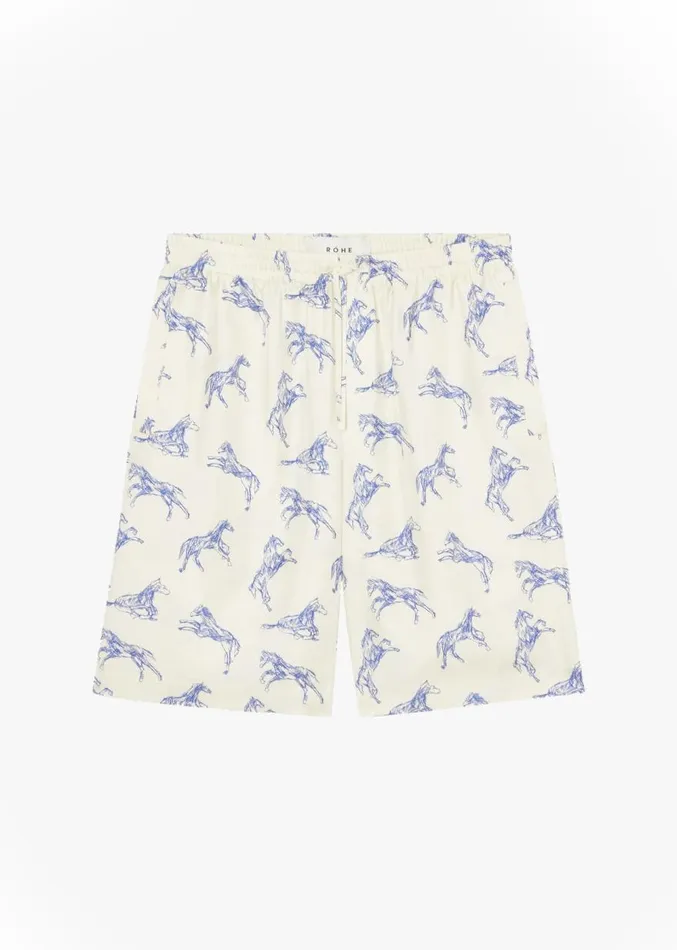 The Frankie Shop Rhe Silk Ballpoint Horse Shorts 8211 Horse Print Ballpoint Blue Men Clothing