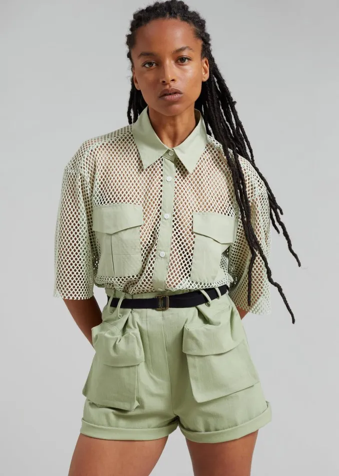The Frankie Shop Raye Cargo Shorts 8211 Sage Women Clothing