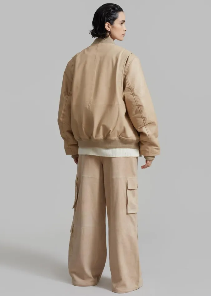 The Frankie Shop REMAIN Leather Bomber Jacket 8211 Incense Beige Women Clothing