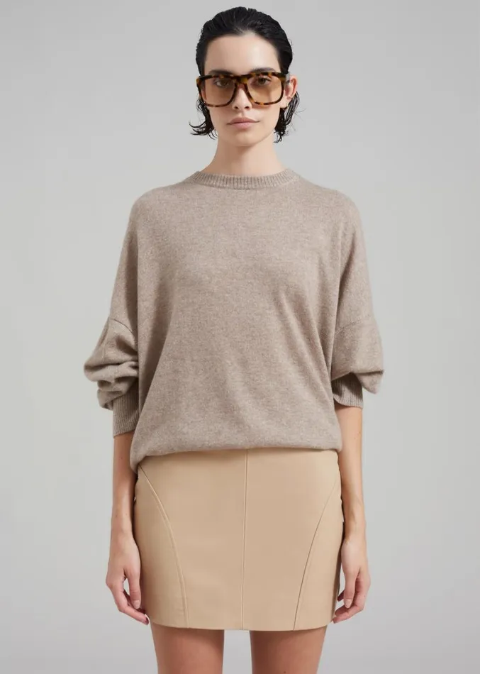 The Frankie Shop REMAIN Leather Mini Skirt 8211 Incense Beige Women Clothing