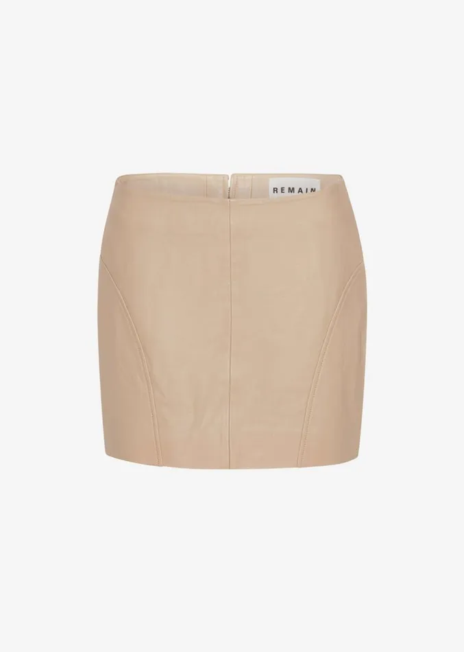 The Frankie Shop REMAIN Leather Mini Skirt 8211 Incense Beige Women Clothing
