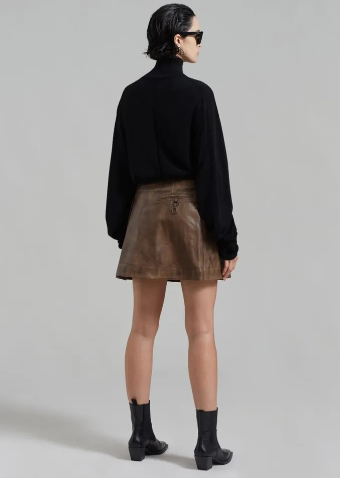 The Frankie Shop REMAIN Leather Pleated Skirt 8211 Brown Sugar Comb Women Clothing