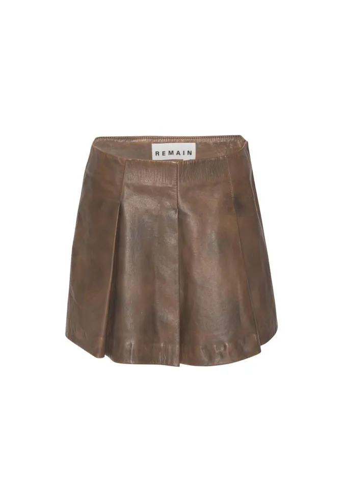 The Frankie Shop REMAIN Leather Pleated Skirt 8211 Brown Sugar Comb Women Clothing
