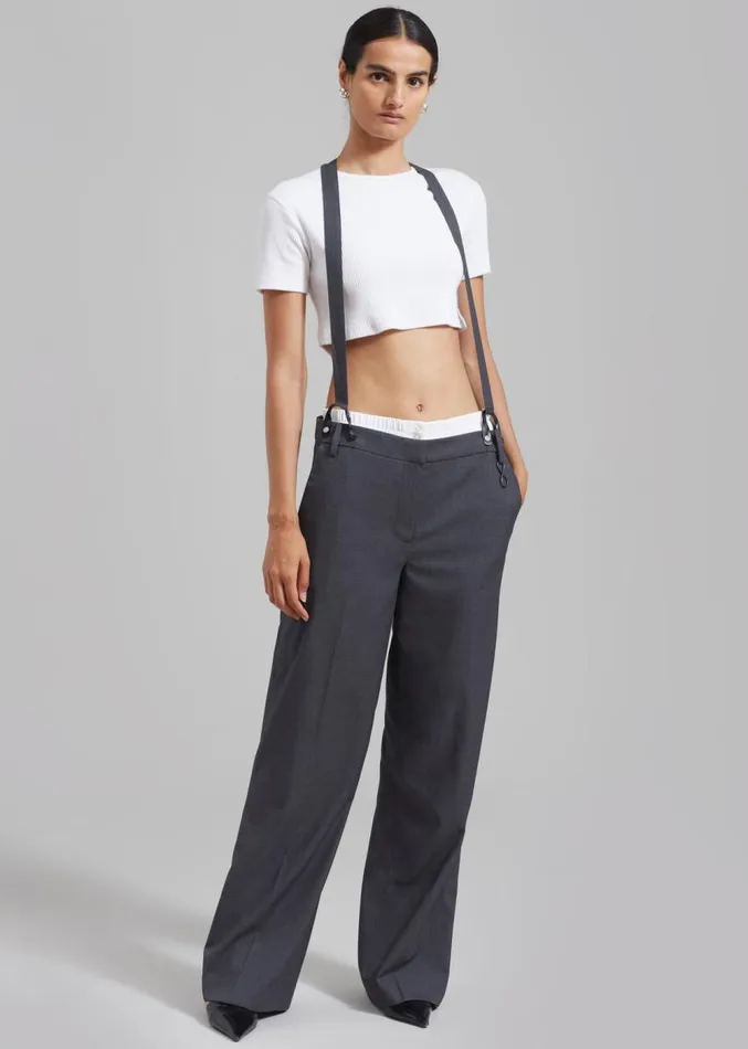The Frankie Shop REMAIN Suspender Trousers 8211 Castlerock Women Bottoms