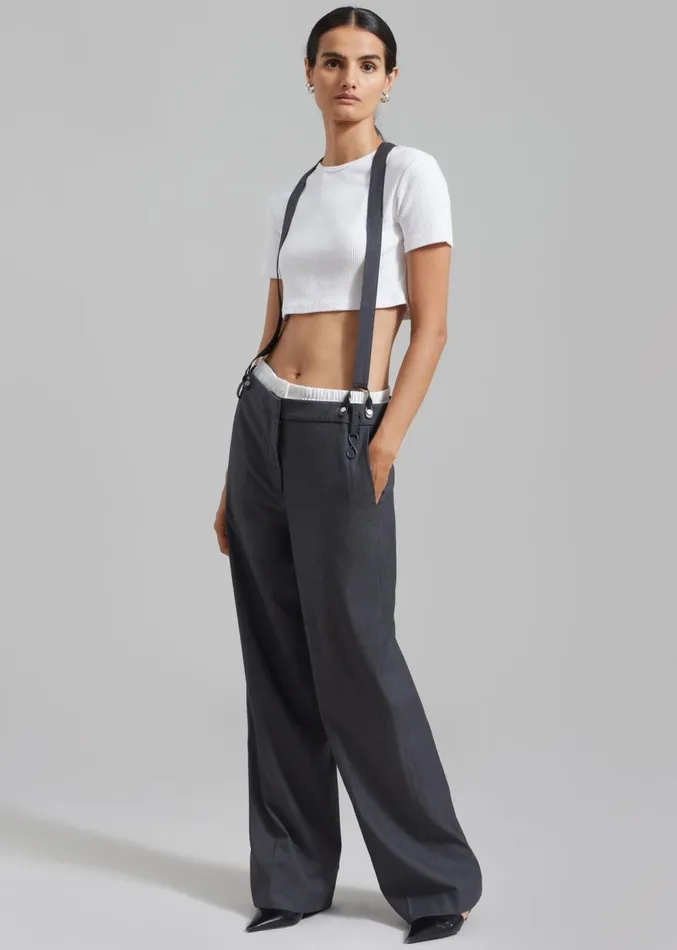 The Frankie Shop REMAIN Suspender Trousers 8211 Castlerock Women Bottoms