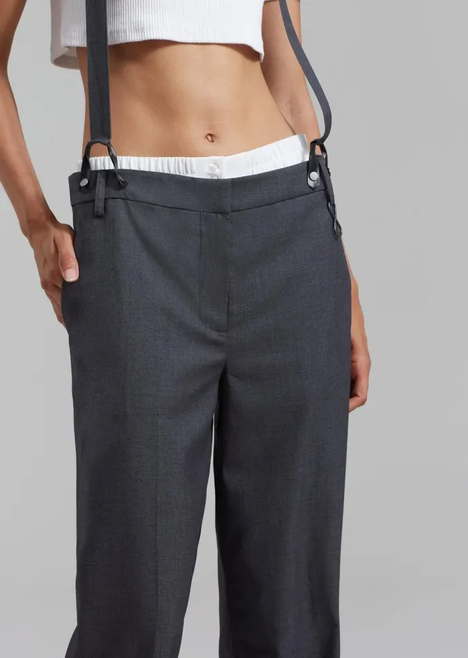 The Frankie Shop REMAIN Suspender Trousers 8211 Castlerock Women Bottoms